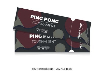 Vector Tickets isolated on white background. Ping Pong ticket card template. Card invitation, event and date, place sector. Ticket icon for website. Table tennis. Tournament.