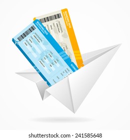 Vector tickets and paper plane, travel concept isolated on white