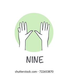 Vector ticks fingers count drawing Nine