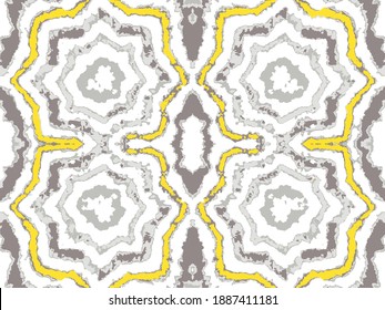 Vektorfarbener Hintergrund. Ethnische Abstrakte. Blumenpsychedelische Prints. Gelbe Ornament. Hippie Creative Textile Print. Graue Tie Dye Rug. Aquarell Textur. Verblendete Farben.