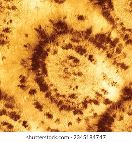 Vector Tie Dye Brown Spiral Art. Dirty Sand. Spiral Warm Swirl. Yellow Ochre Sand. Burnt Vintage Tie Die. Seamless Circle Pattern. Yellow Brush Hippie. Yellow Seamless Swirl. Spiral Warm Background.