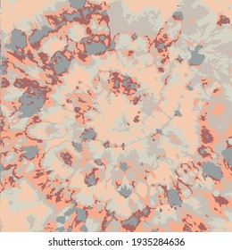 Vektor Tie Dye. Coral Artistic Shirt Print. Tie Dye Spiral. Graue Sommermode. Psychedelische Kunst. Handgezeichnet Boho Rug. Ethnische Abstrakte. Boho Fashion. Graue Textilien.