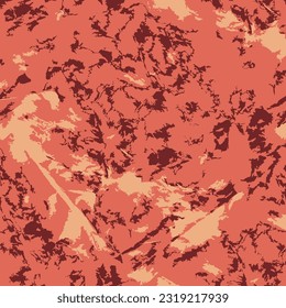 Vector Tie and Dye. Coral Trendy Design. Seamless Hand Painted Textured Print. Space Dye Texture. Batik Ikat. Red Wet Art Texture. Watercolor Design. Hippie Summer Ethnic Texture.