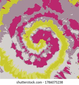 Vektor Tie Dye Design. Hypnotische Wirbelsäule. Gelbe Muster-Zähne. Gelbe Aquarellsteine. Weiße Türkisfarben. rosafarbener Tie-Farbgeistiger Vektorgrafik. Weiß 
