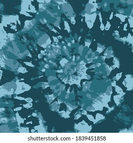 Vector Tie Dye. Ethnic Texture. Green Blue Artistic Shirt Print. Teal Batik Brush. Tie Dye pattern. Hippie Fabric. Vector Textile print. Tie Dye Circle. Psychedelic Art. Winter Boho Design.