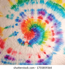 Vector Tie Dye. Hippie Multicolor Print. Circle Spiral Swirl. Rainbow Texture. Rainbow Tye Dye Swirl. Rainbow Dyed Pattern. Rainbow Spiral Dyed Print. Spiral Dirty Art Circle. Spiral Old Background