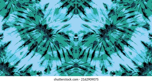 Vector Tie and Dye. Indigo Trendy Print. Space Dye Texture. Seamless Hand Drawn Organic Design. Batik Ikat. Teal Dirty Art Texture. Watercolor Print. Grunge Abstract Ethnic Design.