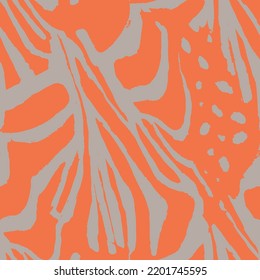 Vector Tie Dye Pattern. Grey Trendy Design. Space Dye Print. Seamless Hand Painted Organic Texture. Batik Zig Zag. Orange Dirty Art Print. Watercolor Texture. Summer Abstract Ethnic Design.