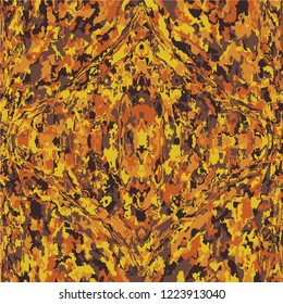 Vector tie dye print. Seamless hand drawn pattern.  Modern batik wallpaper tile. Watercolor endless backdrop. Grunge old surface texture in orange and brown colors
