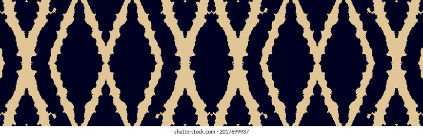 Vector Tie and Dye Seamless. Ethnic Texture. Ceramic Chevrons Ikat Ornament. Beige Mottled Design. Creative Textile Print. Navy Tie Dye Rug. Watercolor Bohemian Tile. Tie Dye Wash.