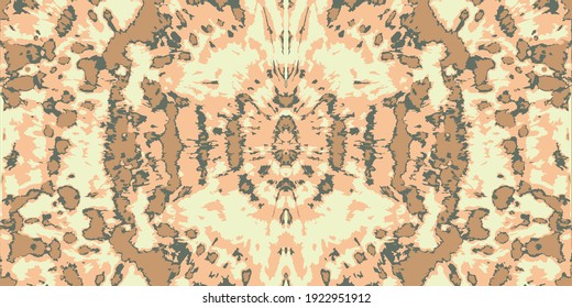 Vector Tie Dye Seamless Pattern. Ethnic Texture. Bohemian Flowers Borders. Beige Boho Ornament. Creative Tile pattern. Coral Tie Dye Batik. Watercolor Background. Bleach Effect.