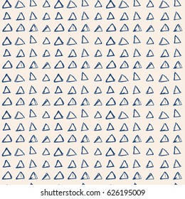 Vector tie dye seamless pattern. Hand drawn triangles print. Ink textured japanese background. Modern batik wallpaper tile. Watercolor indigo endless backdrop.