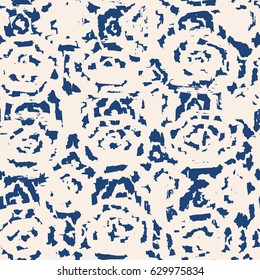 Vector tie dye seamless pattern. Hand drawn shibori print. Ink textured japanese background. Modern batik wallpaper tile. Watercolor indigo endless backdrop.