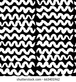 Vector tie dye seamless pattern. Hand drawn shibori print. Ink textured japanese background. Modern batik wallpaper tile. Watercolor monochrome endless backdrop. Black and white monochrome swimwear.