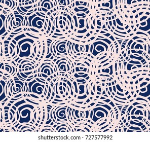 Vector tie dye seamless pattern. Hand drawn shibori print. Ink textured japanese background. Modern batik wallpaper tile. Watercolor indigo endless backdrop.