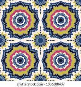 Vector tie dye shibori print. Seamless hand drawn pattern. Ink textured japanese background. Modern batik, wallpaper, tile. Watercolor endless backdrop.