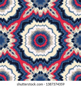 Vector tie dye shibori print. Seamless hand drawn pattern. Ink textured japanese background. Modern batik, wallpaper, tile. Watercolor endless backdrop.
