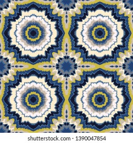 Vector tie dye shibori print. Seamless hand drawn pattern. Ink textured japanese background. Modern batik, wallpaper, tile. Watercolor endless backdrop.