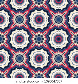 Vector tie dye shibori print. Seamless hand drawn pattern. Ink textured japanese background. Modern batik, wallpaper, tile. Watercolor endless backdrop.