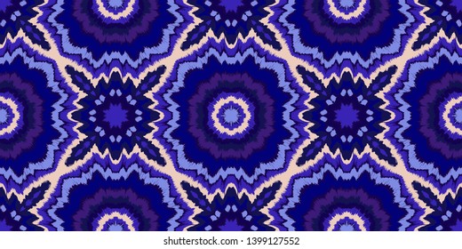 Vector tie dye shibori print. Seamless hand drawn pattern. Ink textured japanese background. Modern batik, wallpaper, tile. Watercolor endless backdrop.