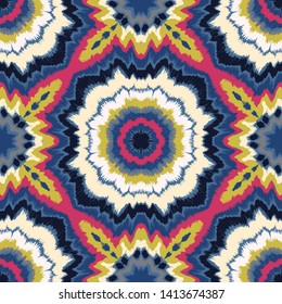 Vector tie dye shibori print. Seamless hand drawn pattern. Ink textured japanese background. Modern batik, wallpaper, tile. Watercolor endless backdrop