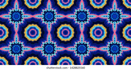 Vector tie dye shibori print. Seamless hand drawn pattern. Ink textured japanese background. Modern batik, wallpaper, tile. Watercolor endless backdrop
