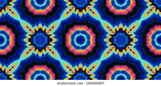 Vector tie dye shibori print. Seamless hand drawn pattern. Ink textured japanese background. Modern batik, wallpaper, tile. Watercolor endless backdrop