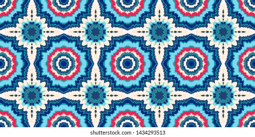 Vector tie dye shibori print. Seamless hand drawn pattern. Ink textured japanese background. Modern batik, wallpaper, tile. Watercolor endless backdrop.