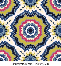 Vector tie dye shibori print. Seamless hand drawn pattern. Ink textured japanese background. Modern batik, wallpaper, tile. Watercolor endless backdrop.