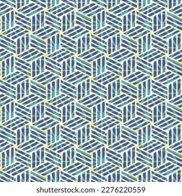 Vector tie dye shibori print with stripes and chevron. Ink textured Japanese background. Ethnic fabric vector. Bohemian fashion. Endless green texture. African rug.