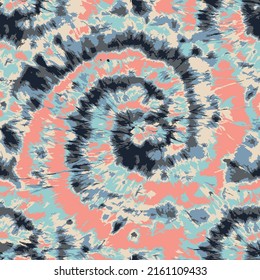 Vector Tie Dye Shirt. Coral Abstract Design. Space Dye Texture. Seamless Hand Painted Organic Print. Dyed Batik. Blue Dirty Art Texture. Watercolor Design. Grunge Summer Ethnic Print.