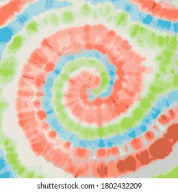 Vector Tie Dye Swirl. Organic Fashion Bohemian Texture. Spiral Tie Dye Vector Art. Abstract Dyed Fabric. Magic Spiral Print. Trendy Fantasy Bohemian Painting. Watercolor Fashion.