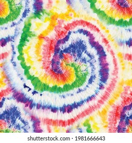 Vector Tie Dye Swirl. Rainbow Tie Dye Texture. Fabric Print. Spiral Tie Dye Shirt. Seamless Tiedye Pattern. Abstract Tie Dye Repeat. Seamless Tiedye. Blue Color Swirl Pattern. Vector 1960 Background