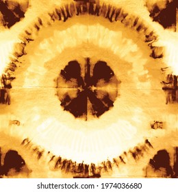 Vector Tie Dye Yellow Spiral Art. Yellow Burnt Hippie. Brown Seamless Print. Brown Ochre Sand. Spiral Dyed Print. Spiral Warm Background. Shine Endless Pattern. Dirty Sand. Abstract Old Circle Pattern