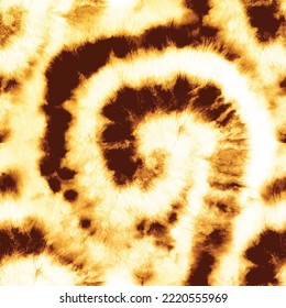 Vektor Tie Dye Yellow Spiral Boho. Brauner Ocker Sand. Gelber Brunnenzirkel. Spiralwärmer Swirl. Schmutziger Sand. Glanz heller Tye Dye. Nahtloses Wiederholmuster. Gelbes Nahtloses Licht. Spiralalter Hintergrund.
