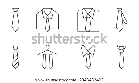 Vector tie icons set. Editable stroke. Business style, dress code thin line icon. Elegant suit for work party mens accessory. Sewing and repair of clothes