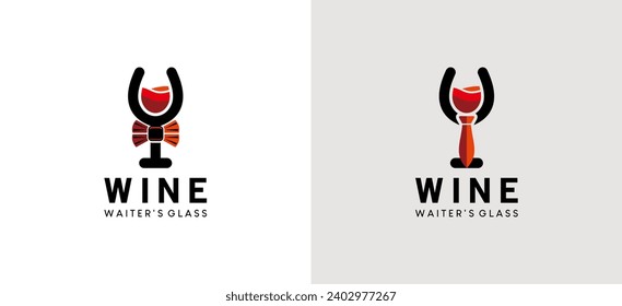 Vector tie wine glass logo design, restaurant or bar wine waiter logo