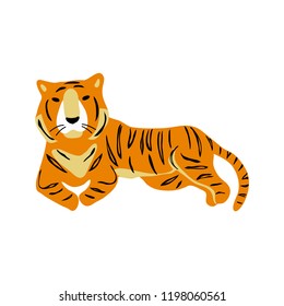 vector tiger animal resting on white childish illustration