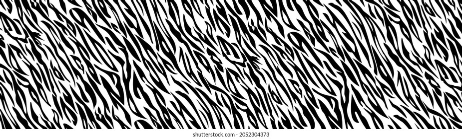 Vector Tiger black white stripe background. Animal skin banner. Stripe Texture Black Jungle Print. Line Abstract Background. Exotic Chic Tiger.