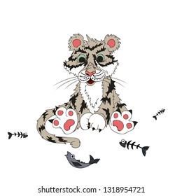 Vector. Tiger in cartoon style isolated on white background. Color children picture. Positive wild animal drawn in freehand drawing. The picture can be used for cards, wallpapers, prints, books
