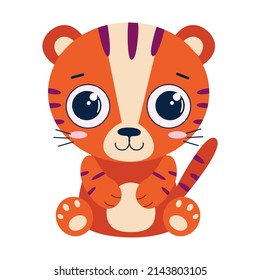 Vector tiger cartoon style jungle, zoo animal