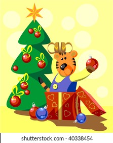Vector. Tiger with gift in color 06. More Cartoons see in portfolio
