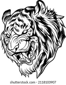 vector tiger head black line mascot