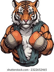 Vector tiger head of boxing fighter