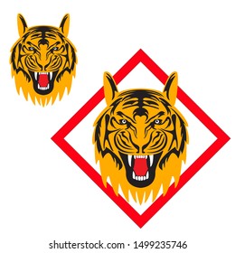 Vector tiger head, face for retro logos, emblems, badges, labels template and t-shirt vintage design element. Isolated on white background