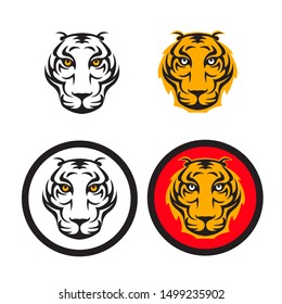 Vector tiger head, face for retro logos, emblems, badges, labels template and t-shirt vintage design element. Isolated on white background