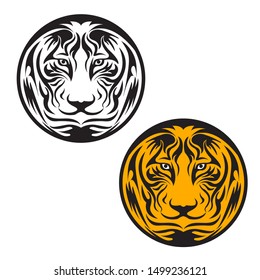 Vector tiger head, face for retro logos, emblems, badges, labels template and t-shirt vintage design element. Isolated on white background