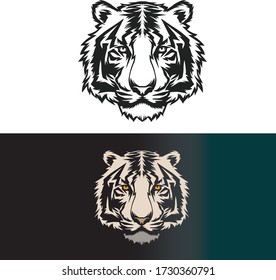 Vector tiger head, face for retro logos, emblems, badges, labels template and t-shirt vintage design element. Isolated on black and white background