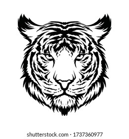 Vector tiger head, face for retro logos, emblems, badges, labels template and t-shirt vintage design element. Isolated on white background