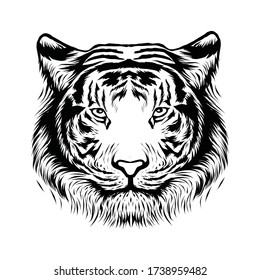 Vector tiger head, face for retro logos, emblems, badges, labels template and t-shirt vintage design element. Isolated on white background